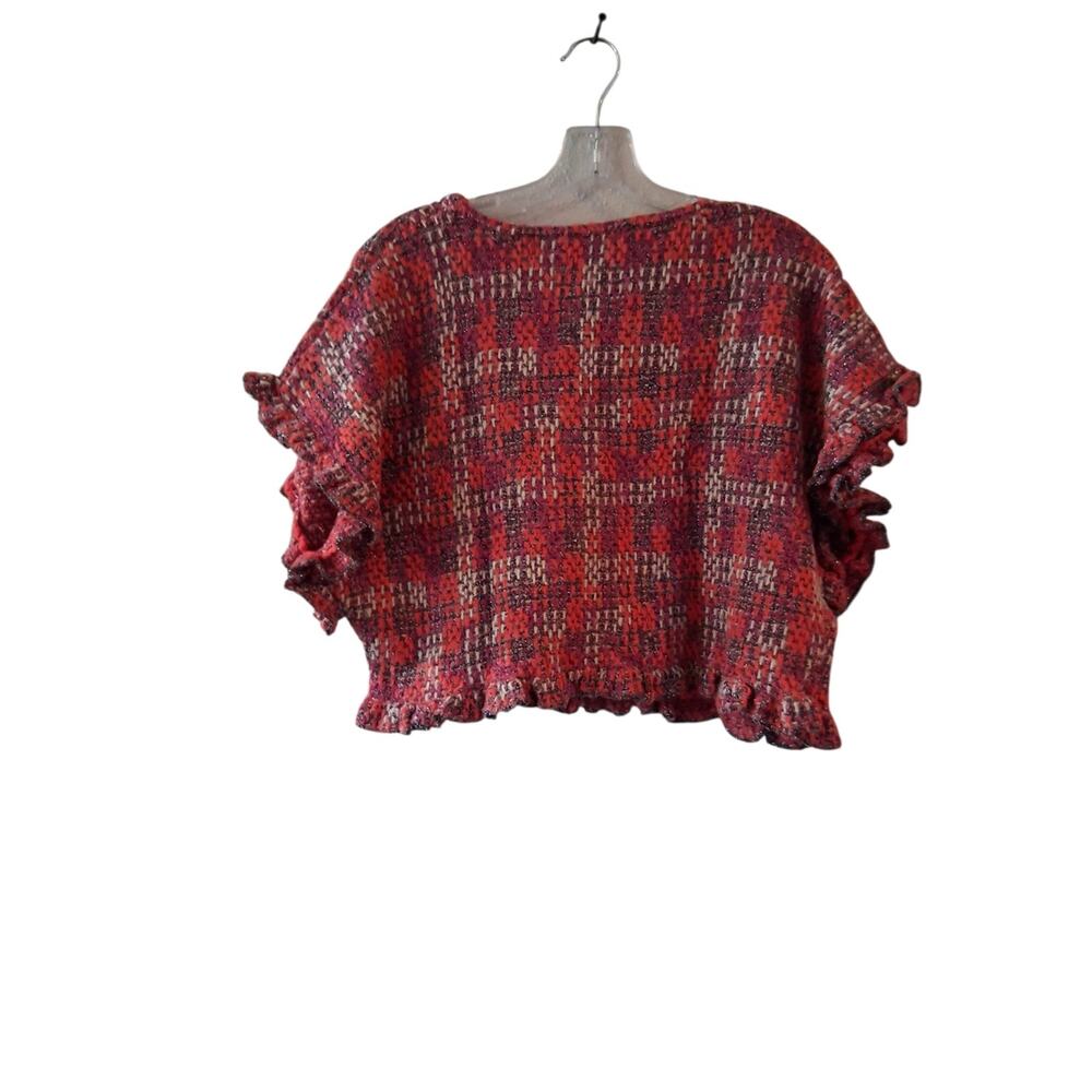 Zara Multicolor Red Ruffle-Sleeve Knit Crop Top Boho Feminine - Picture 4 of 7